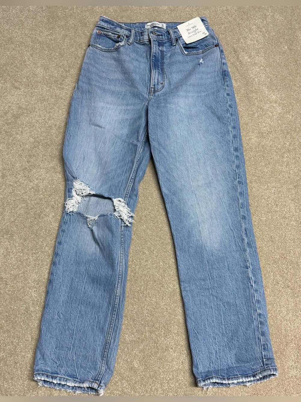 NEW Abercrombie & Fitch 90s High Rise Straight Jeans Women’s 4 27 Distressed NWT
